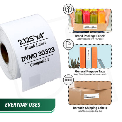 2.13 x 4in Shipping Labels: Dymo Compatible 30323 Bright White