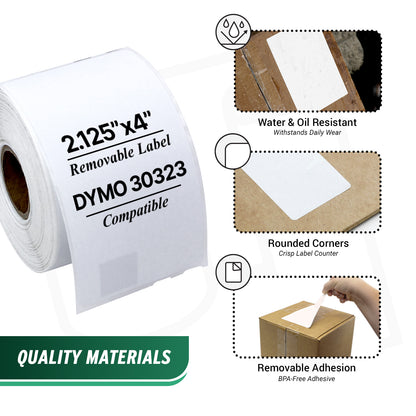 2.13 x 4in Removable Shipping Labels: Dymo Compatible 30323R Bright White