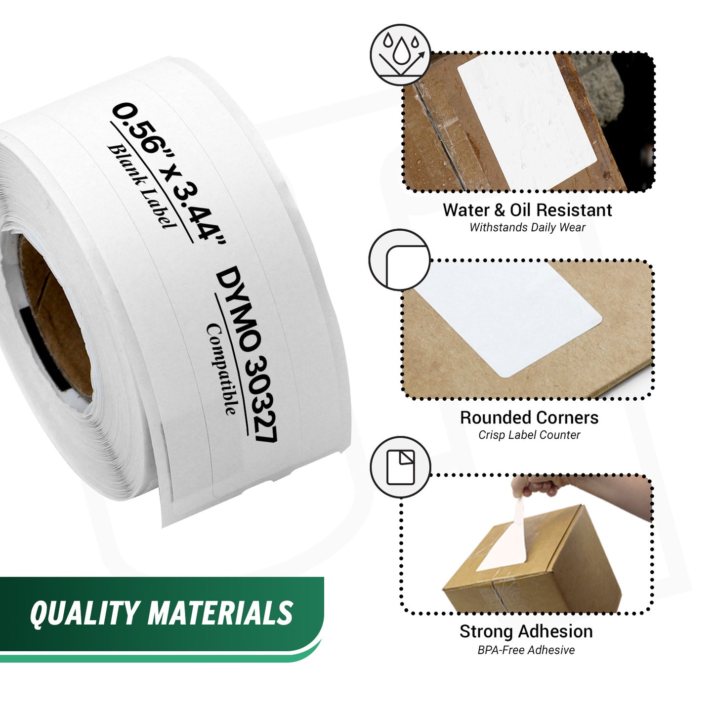 0.56 x 3.44in 1-Up File Folder Labels: Dymo Compatible 30327 Bright White