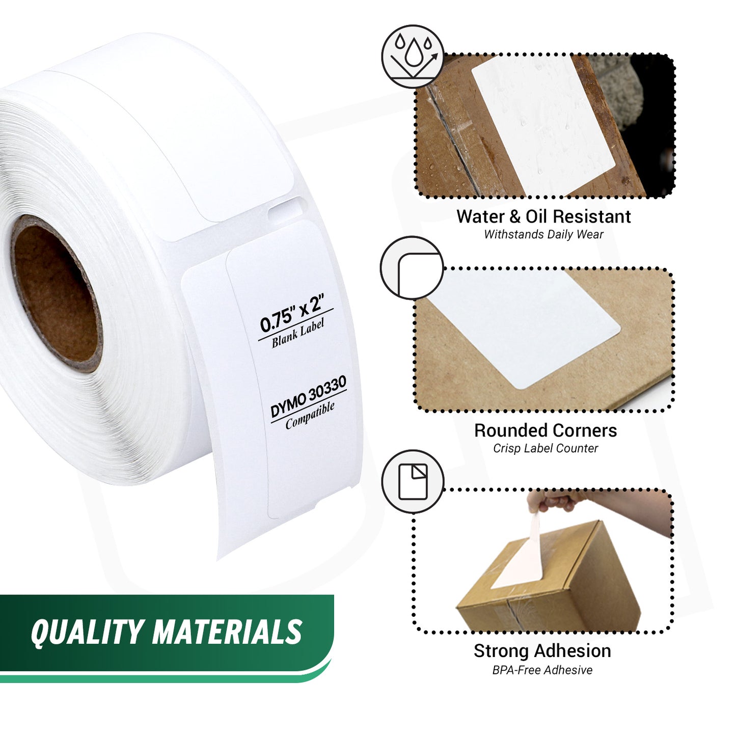 0.75 x 2in Return Address Labels: Dymo Compatible 30330 Bright White
