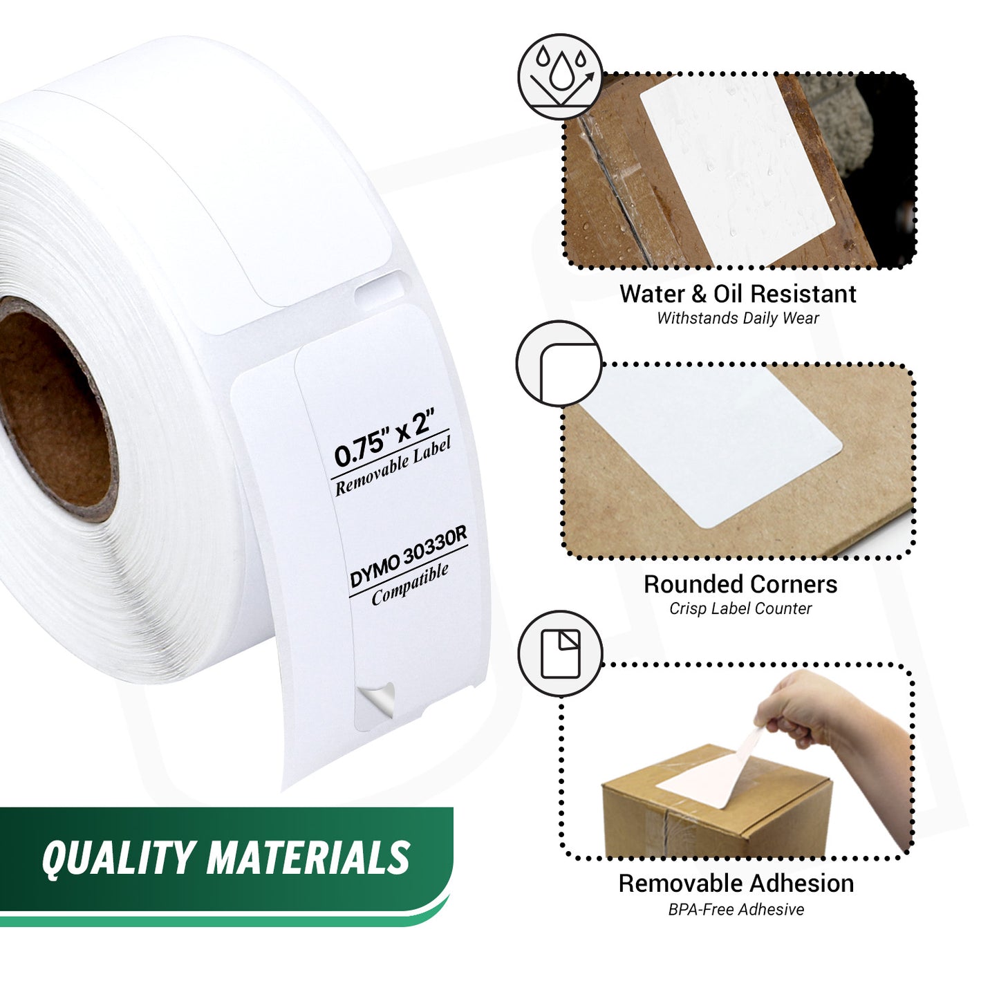 0.75 x 2in Removable Return Address Labels: Dymo Compatible 30330R Bright White