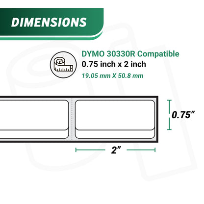 0.75 x 2in Removable Return Address Labels: Dymo Compatible 30330R Bright White