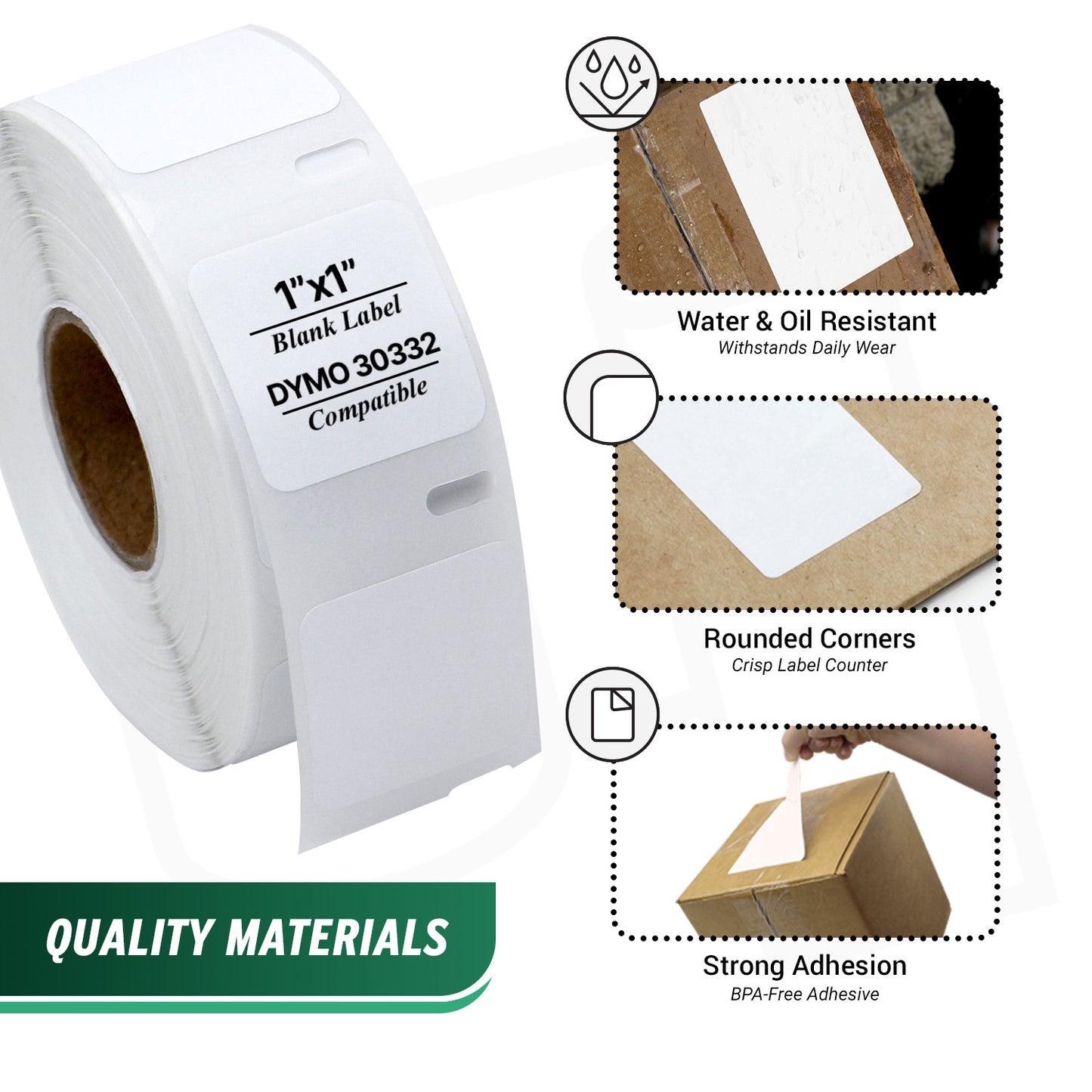 1 x 1in Mini Multipurpose Labels: Dymo Compatible 30332 Bright White