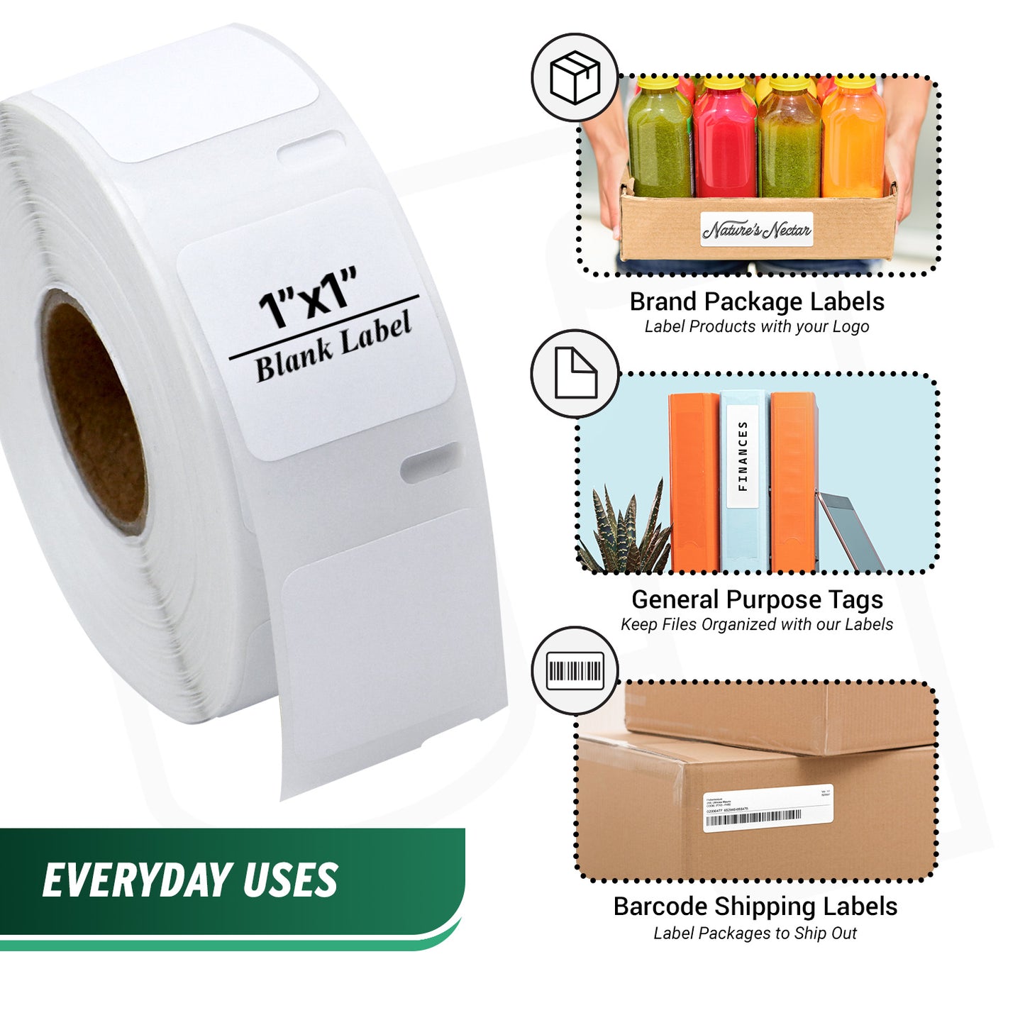 1 x 1in Multipurpose Labels: DYMO 30332 Printer Compatible (16 Rolls)