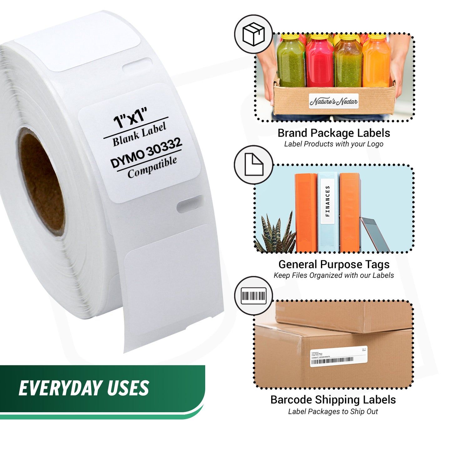 1 x 1in Mini Multipurpose Labels: Dymo Compatible 30332 Bright White