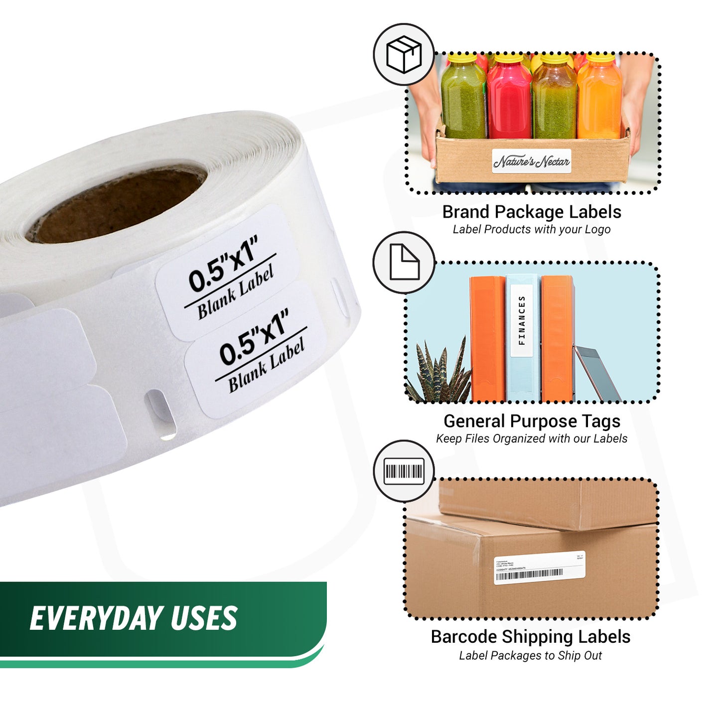 0.5 x 1in Mini Multipurpose Labels: Dymo Compatible 30333 Bright White