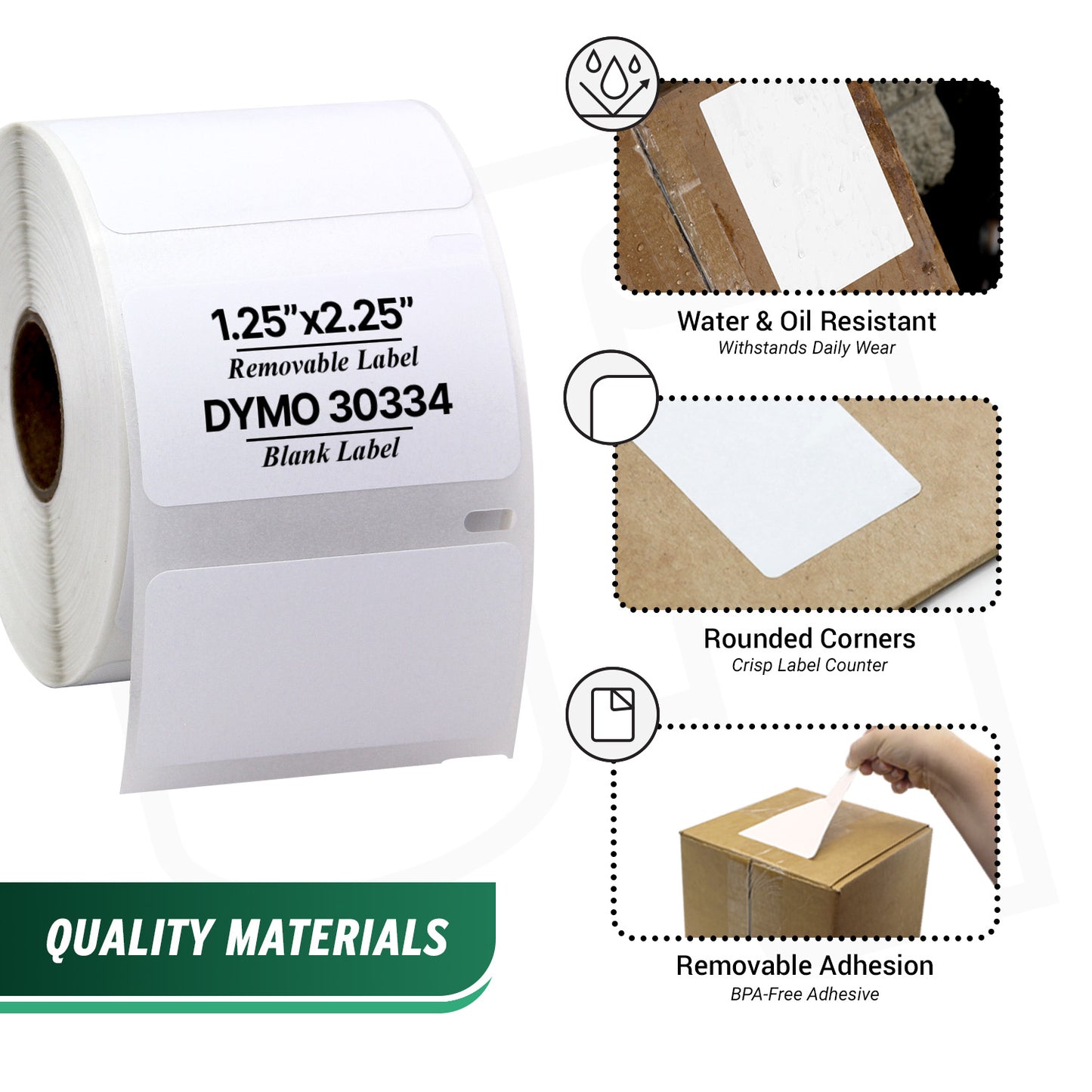 2.25 x 1.25in Removable Multipurpose Labels: Dymo Compatible 30334R Bright White