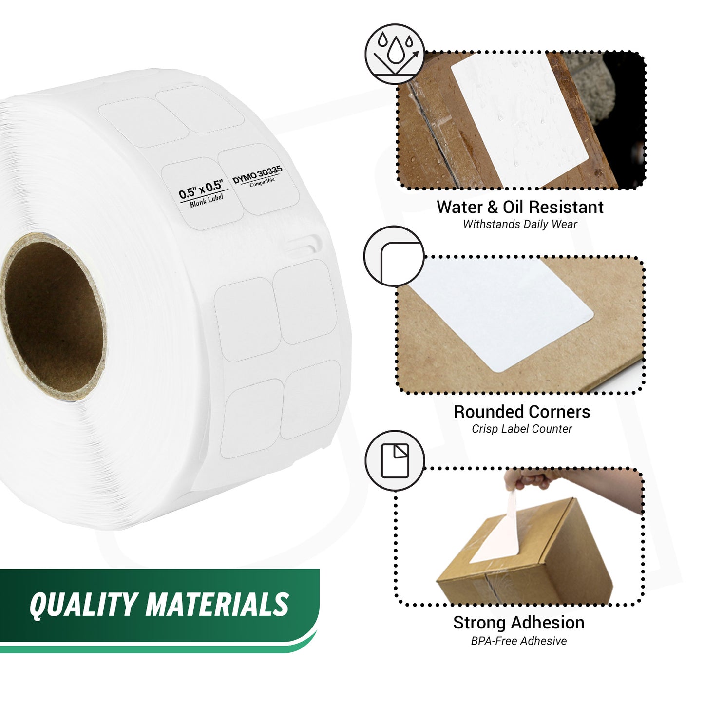 0.5 x 0.5in Mini Multipurpose Labels: Dymo Compatible 30335 Bright White