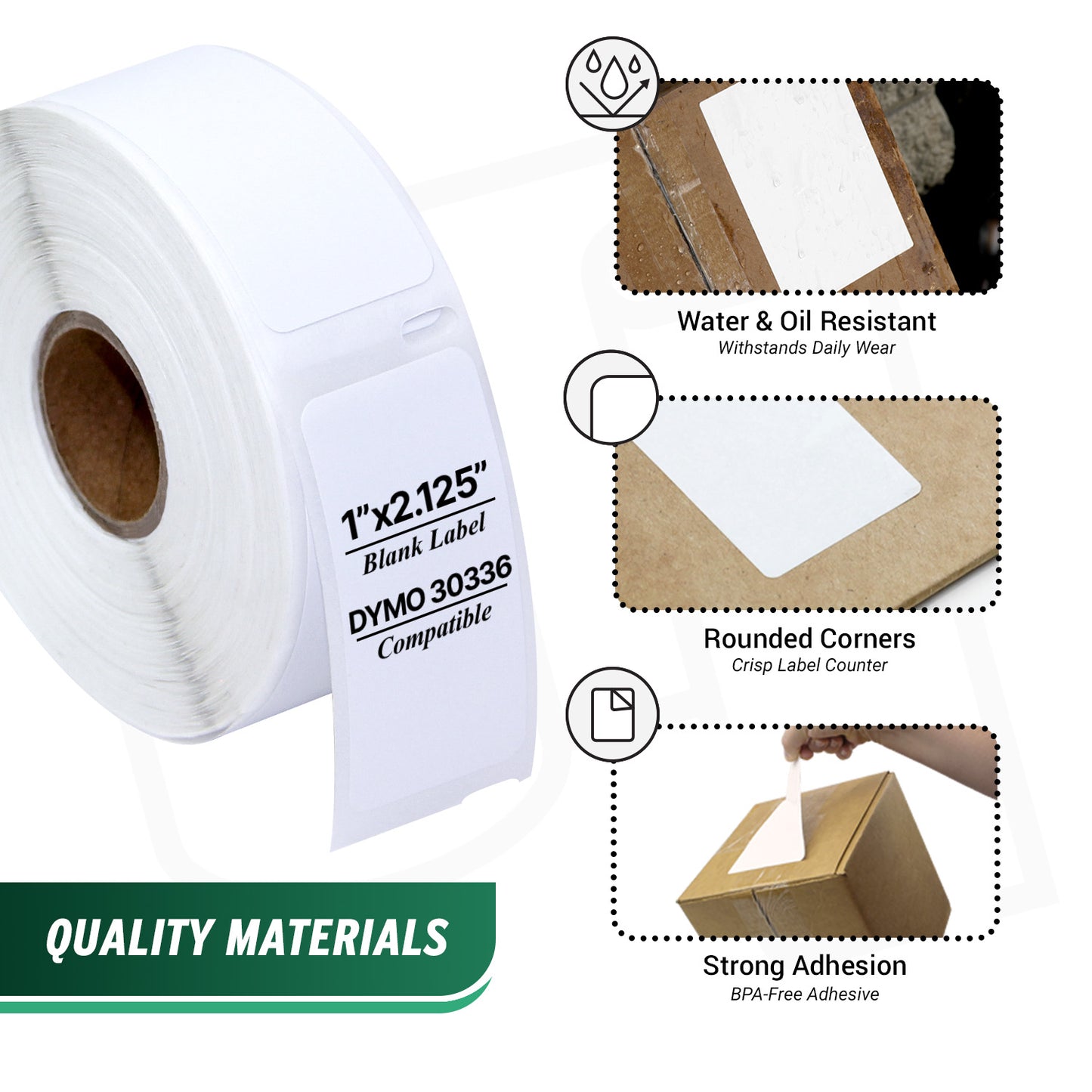 1 x 2.13in Small Multipurpose Labels: Dymo Compatible 30336 Bright White