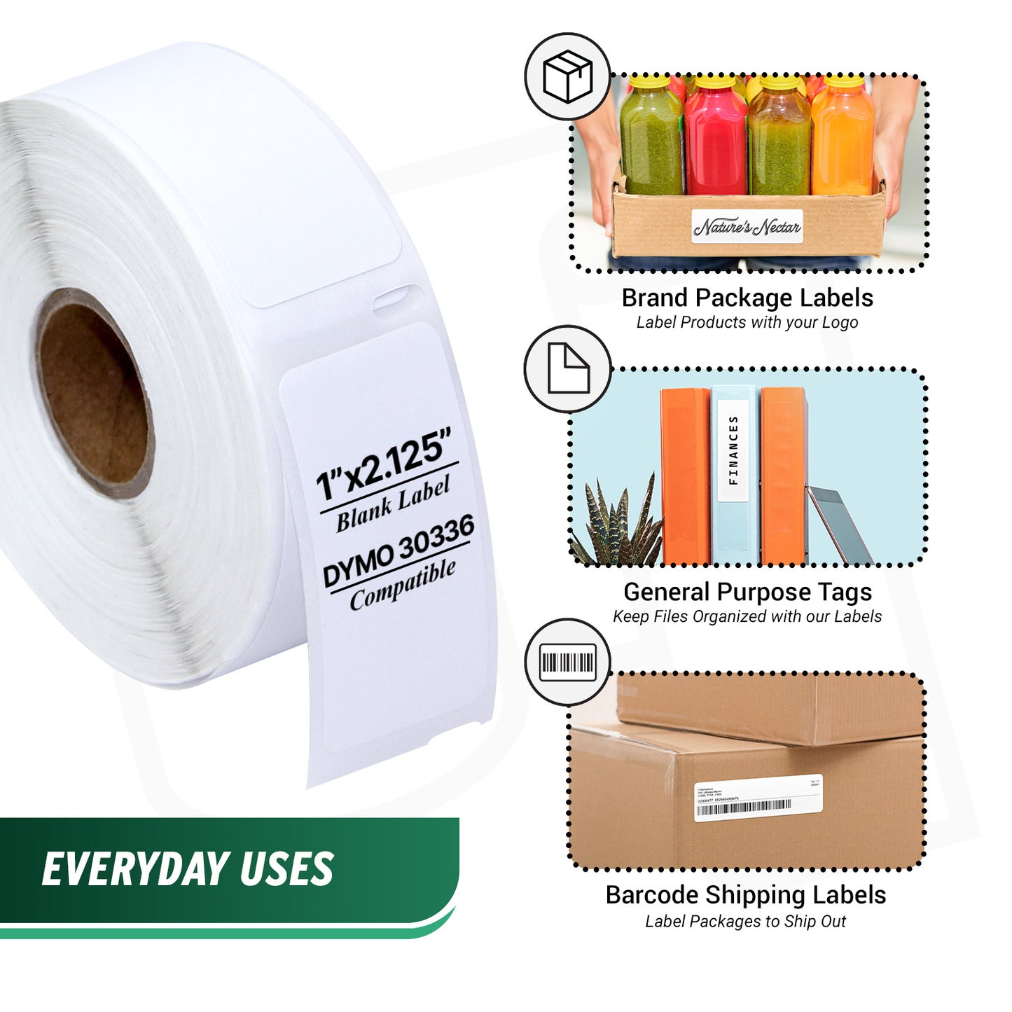 1 x 2.13in Small Multipurpose Labels: Dymo Compatible 30336 Bright White