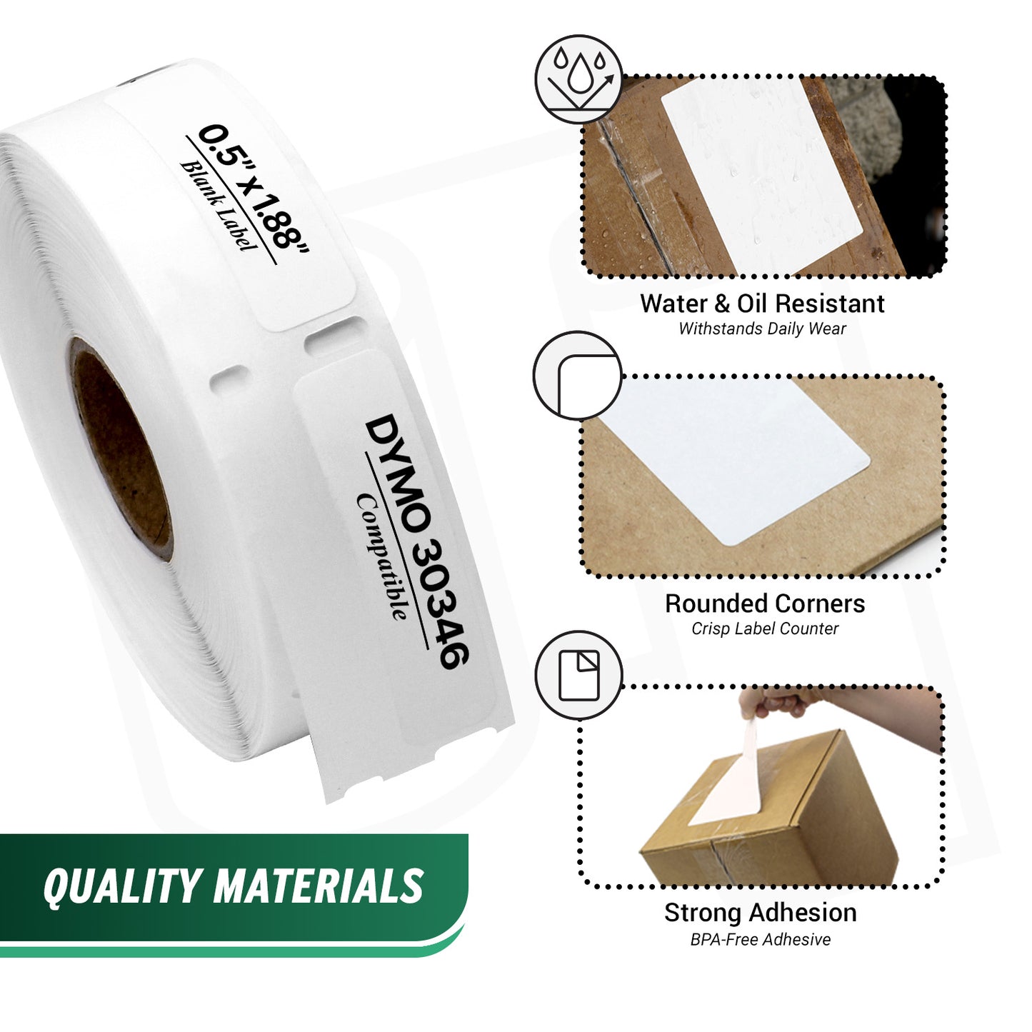 0.5 x 1.88in Spine Library Labels: Dymo Compatible 30346 Bright White