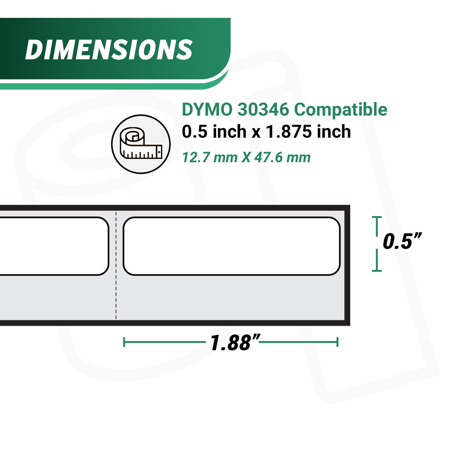 0.5 x 1.88in Spine Library Labels: Dymo Compatible 30346 Bright White