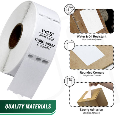 1 x 1.5in Book Spine Labels: Dymo Compatible 30347 Bright White
