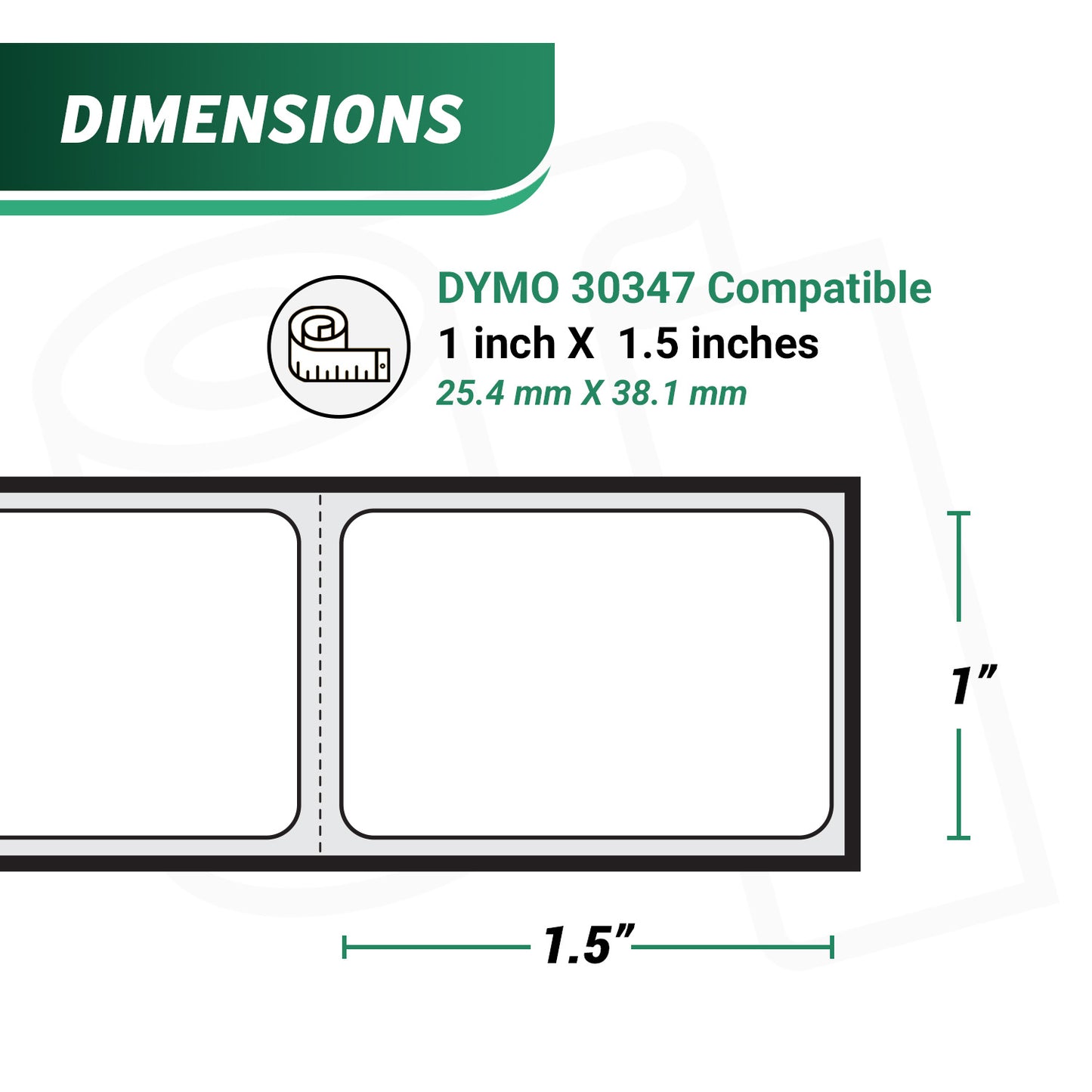 1 x 1.5in Book Spine Labels: Dymo Compatible 30347 Bright White