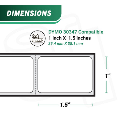 1 x 1.5in Book Spine Labels: Dymo Compatible 30347 Bright White