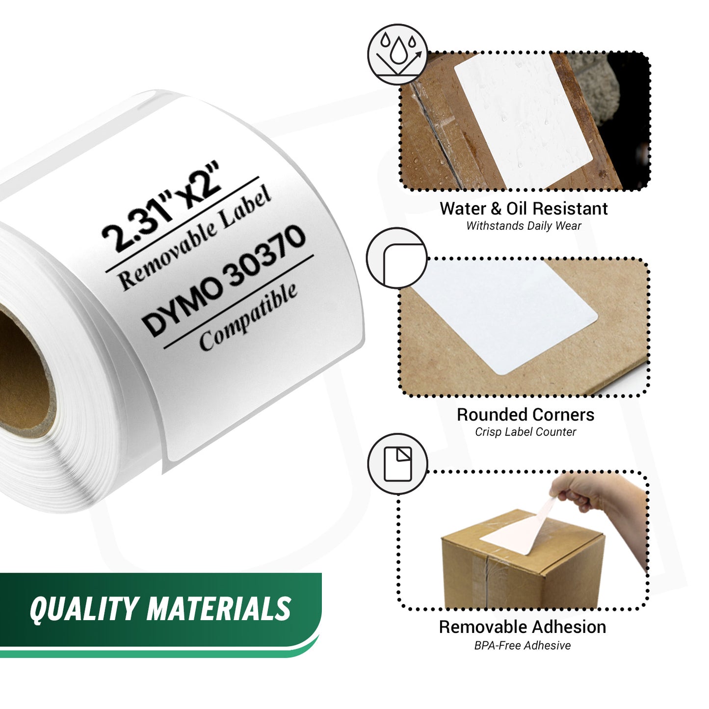 2.31 x 2in Removable Labels: Dymo Compatible 30370 Bright White