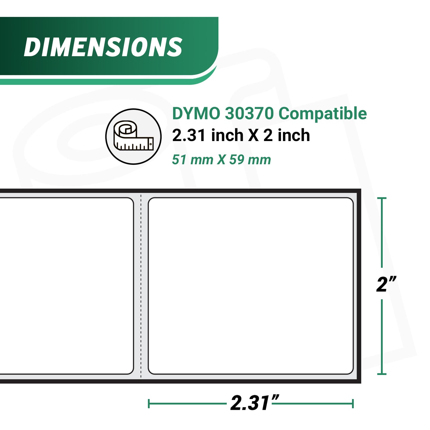 2.31 x 2in Removable Labels: Dymo Compatible 30370 Bright White