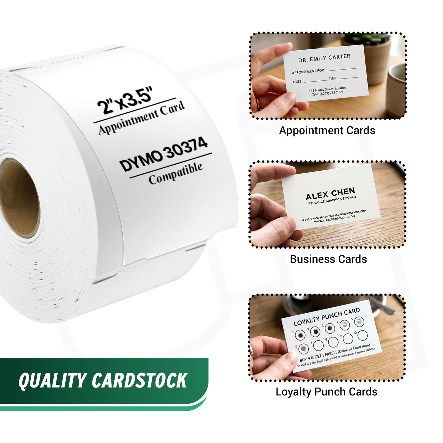 2 x 3.5in Appointment Cards: Dymo Compatible 30374 Plastic Poly Label