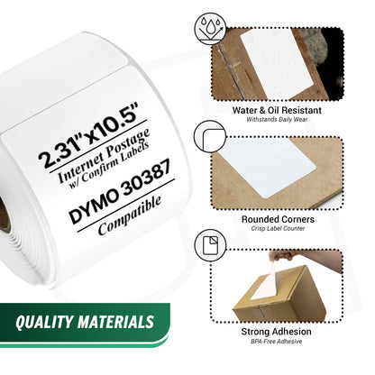 2.31 x 10.5in Internet Postage Labels: Dymo Compatible 30387 Bright White