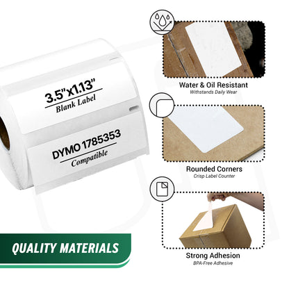 3.5 x 1.13in 4XL High Capacity Address Labels: Dymo Compatible 1785353 Bright White
