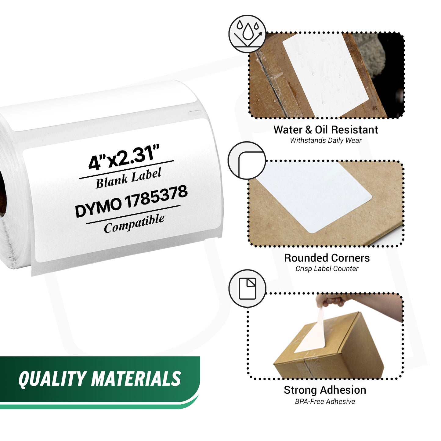 4 x 2.31in Large Address Labels: Dymo Compatible 1785378 Bright White