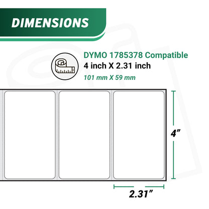 4 x 2.31in Large Address Labels: Dymo Compatible 1785378 Bright White