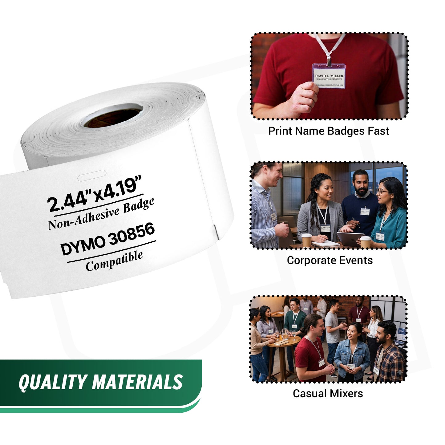 2.44 x 4.19in Non-Adhesive Name Badge Labels: Dymo Compatible 30856 Bright White