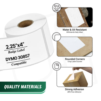 2.25 x 4in Permanent Adhesive Name Badge Labels: Dymo Compatible 30857 Bright White