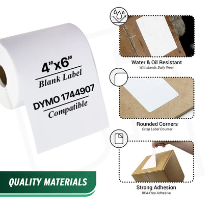4 x 6in 4XL Shipping Labels: Dymo Compatible 1744907 Bright White