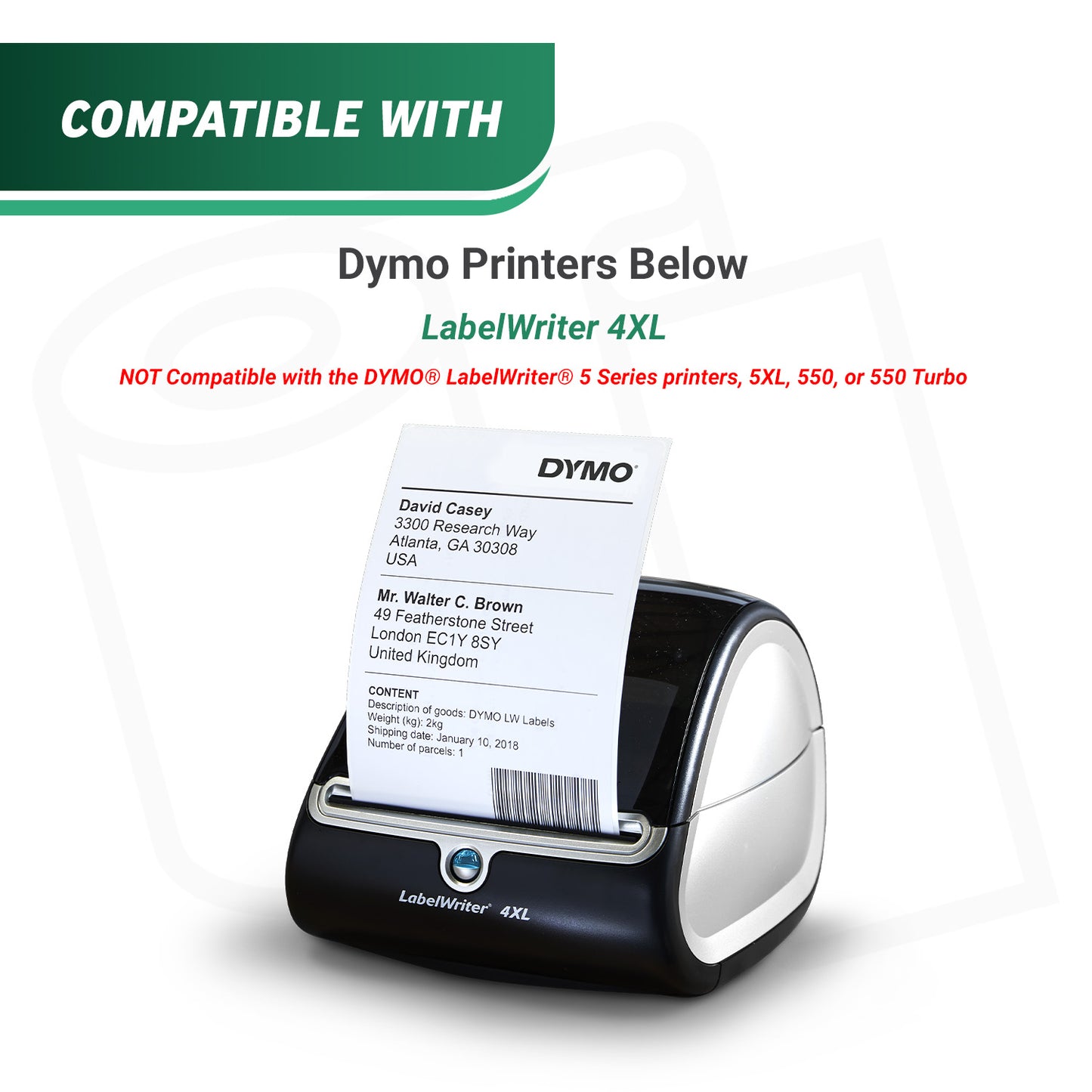 4 x 6in 4XL Shipping Labels: Dymo Compatible 1744907 Bright White