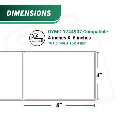 4 x 6in 4XL Shipping Labels: Dymo Compatible 1744907 Bright White