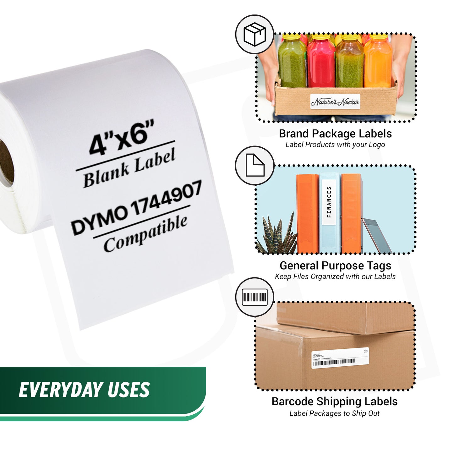 4 x 6in 4XL Shipping Labels: Dymo Compatible 1744907 Bright White