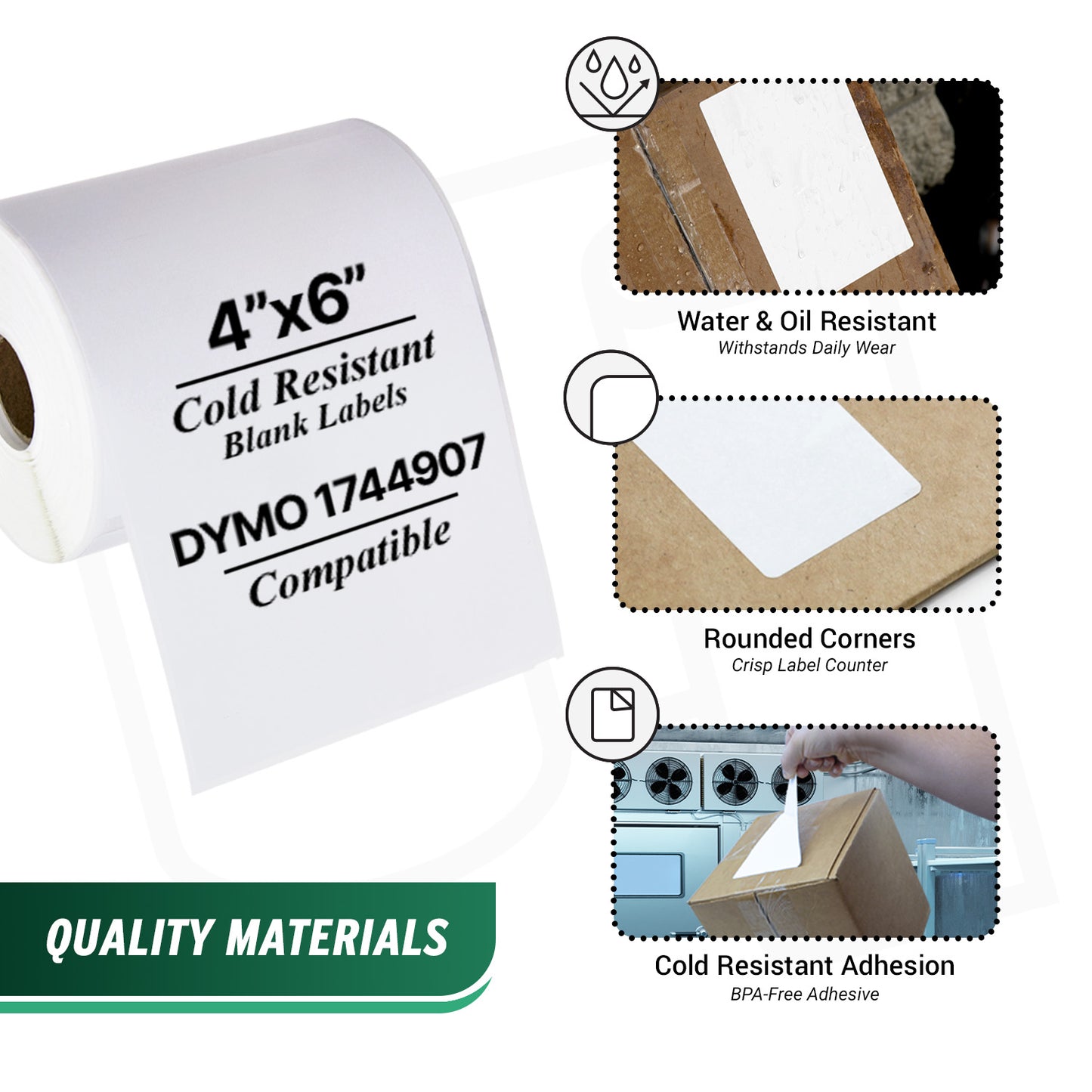 4 x 6in Cold Temperature 4XL Shipping Labels: Dymo Compatible 1744907C Bright White
