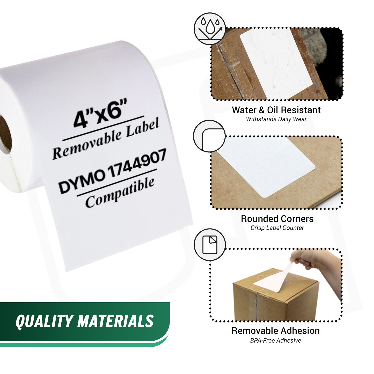 4 x 6in Removable 4XL Shipping Labels: Dymo Compatible 1744907R Bright White