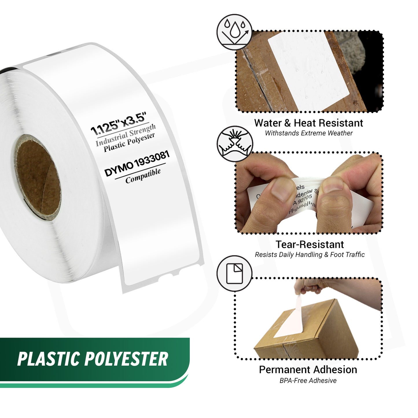 1 x 3.5in Shipping Labels: Dymo Compatible 1933081 Plastic Poly