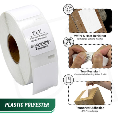 1 x 1in Shipping Labels: Dymo Compatible 1933083 Plastic Poly