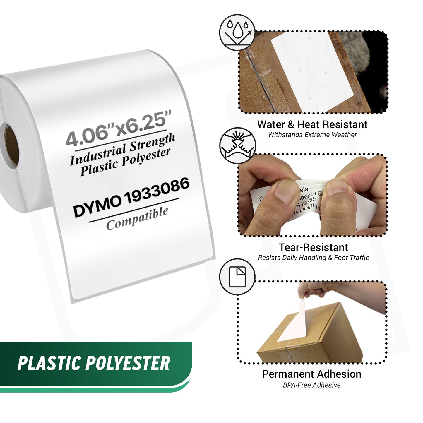 4.06 x 6.25in Shipping Labels: Dymo Compatible 1933086 Plastic Poly