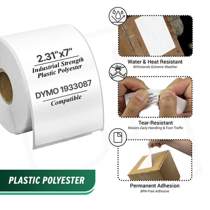 2.31 x 7.5in Flossy Plastic Labels: Dymo Compatible 1933087
