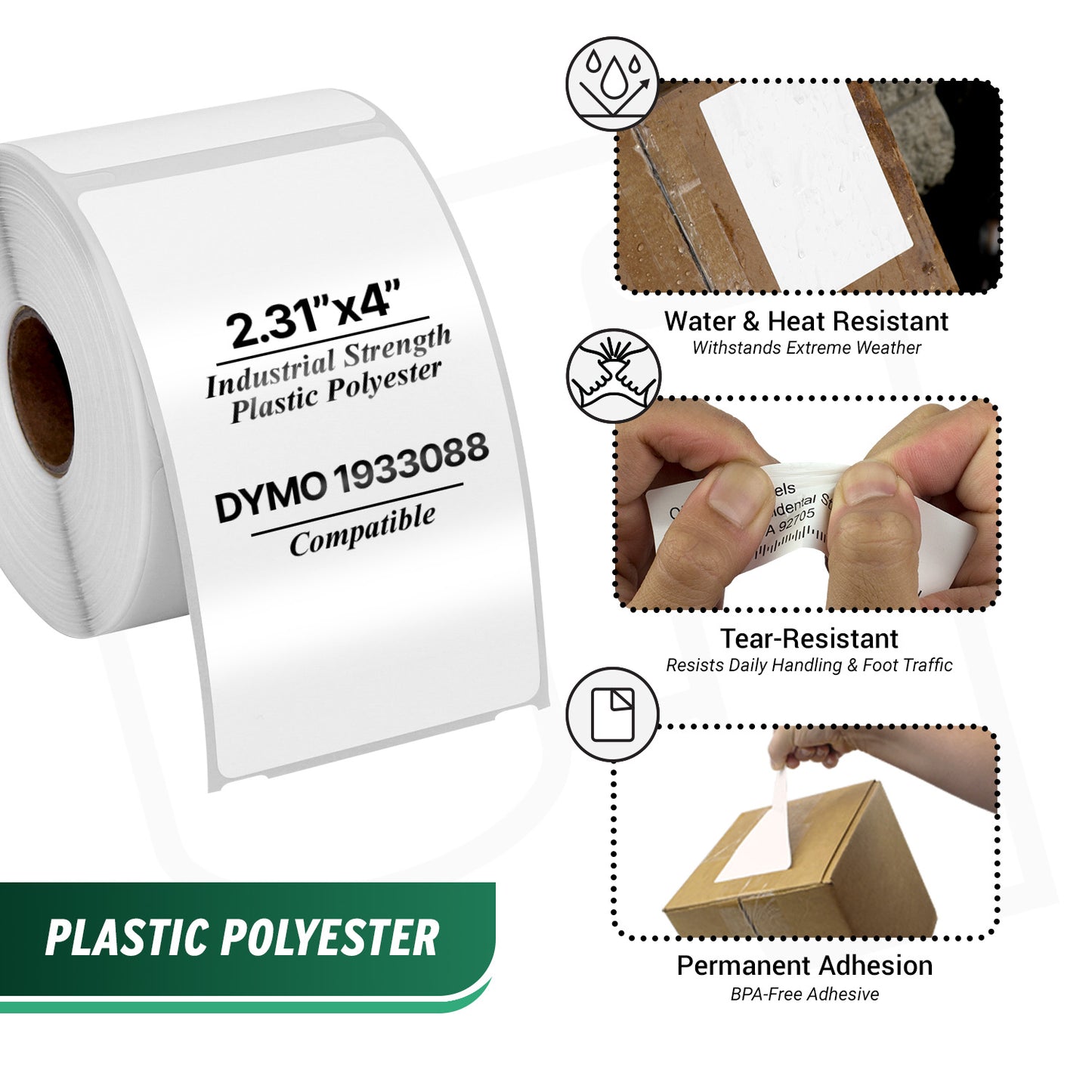 2.31 x 4in Shipping Labels: Dymo Compatible 1933088 Plastic Poly