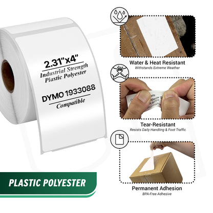 2.31 x 4in Shipping Labels: Dymo Compatible 1933088 Plastic Poly