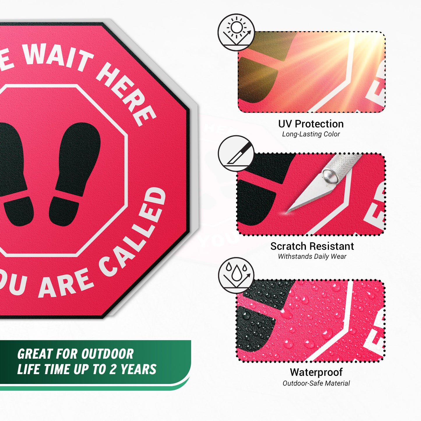 12 x 12in Floor Sign: Please Wait Here (Red, 2-Pack)