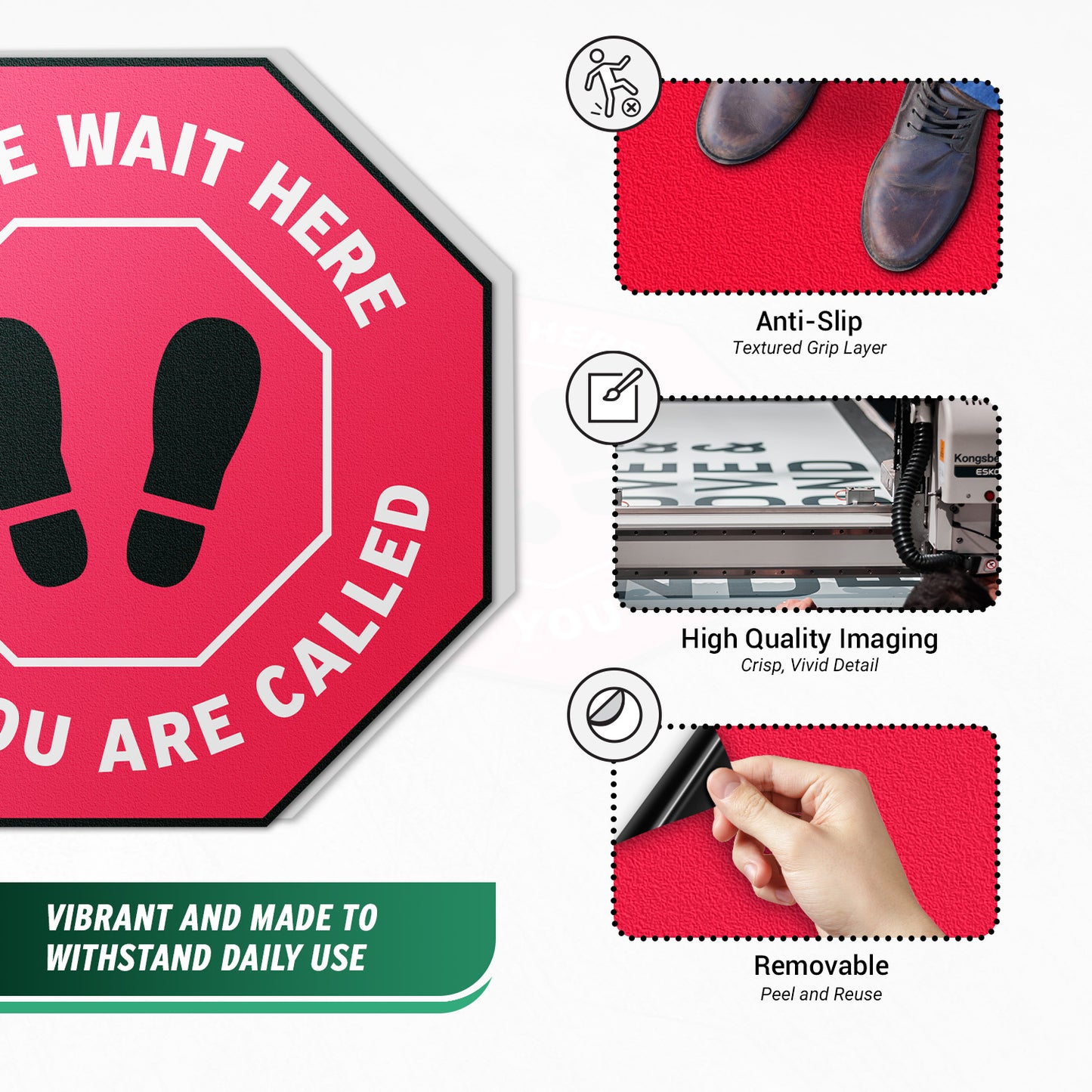 12 x 12in Floor Sign: Please Wait Here (Red, 2-Pack)