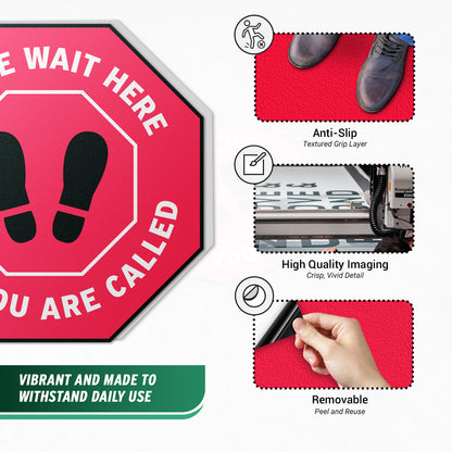 12 x 12in Floor Sign: Please Wait Here (Red, 2-Pack)
