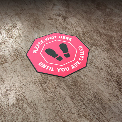 12 x 12in Floor Sign: Please Wait Here (Red, 2-Pack)
