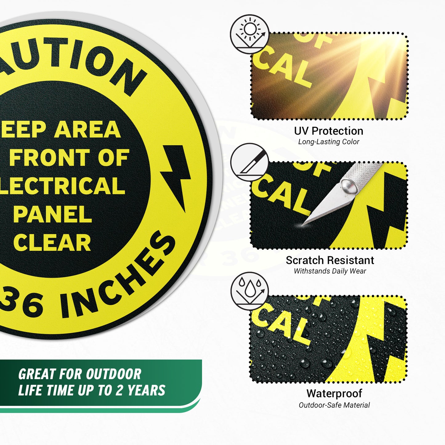 12 x 12in Floor Sign: Caution Electrical Panel 36in Clearance (2-Pack)