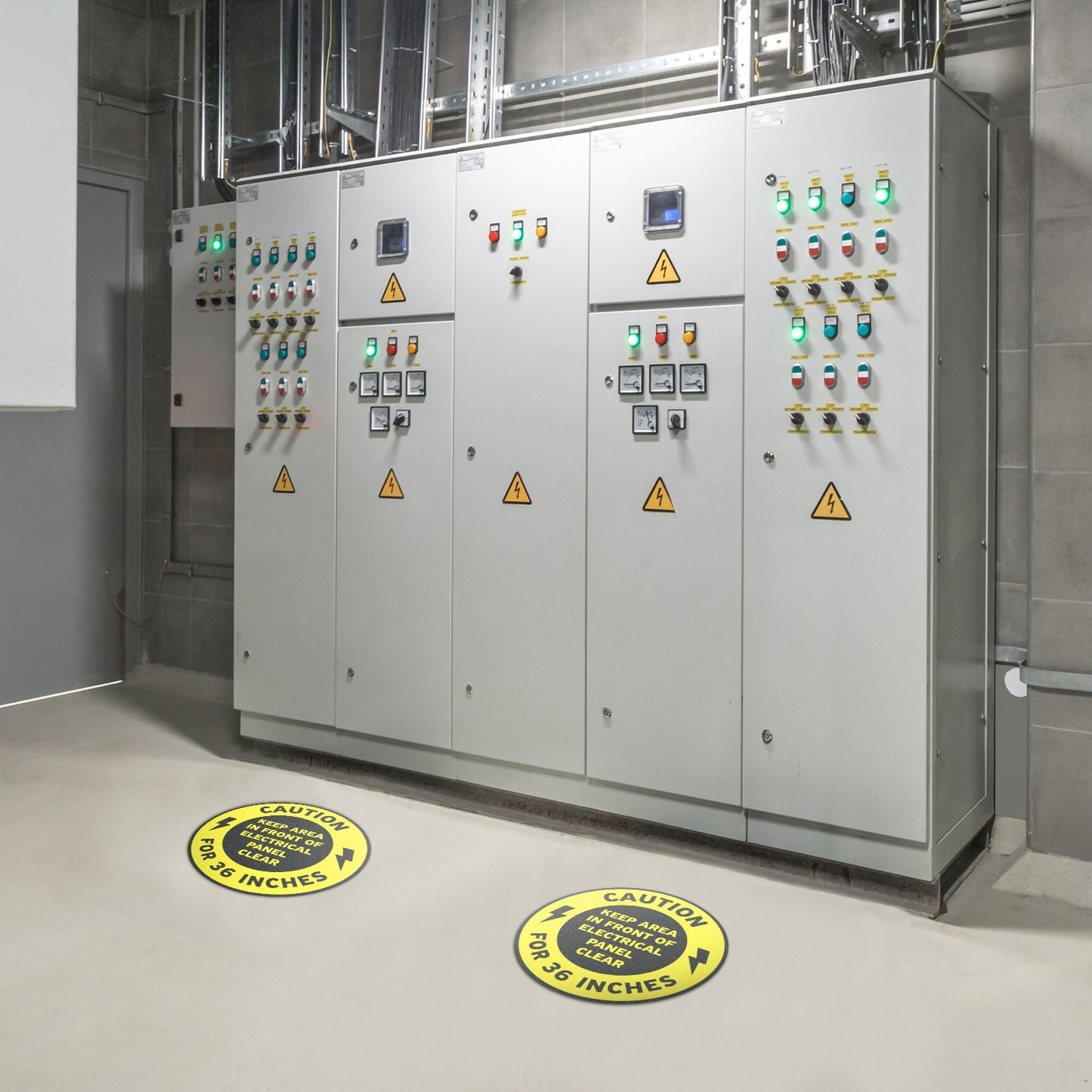 12 x 12in Floor Sign: Caution Electrical Panel 36in Clearance (2-Pack)