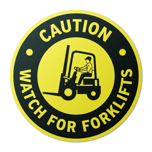 17 x 17in Floor Sticker: Caution Watch For Forklifts Sign (2-Pack)