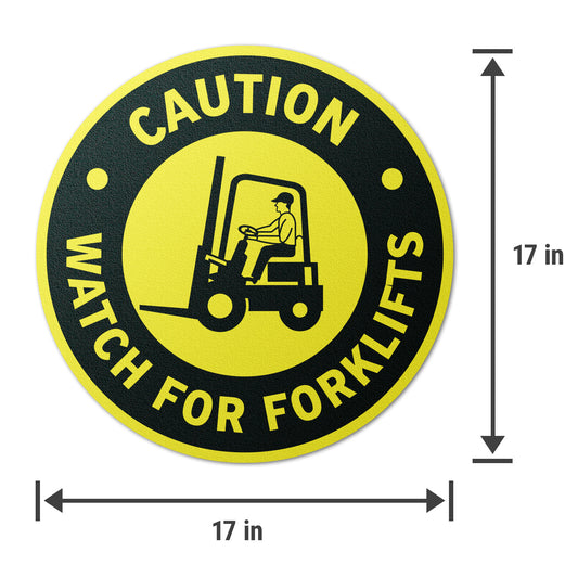 17 x 17in Floor Sticker: Caution Watch For Forklifts Sign (2-Pack)