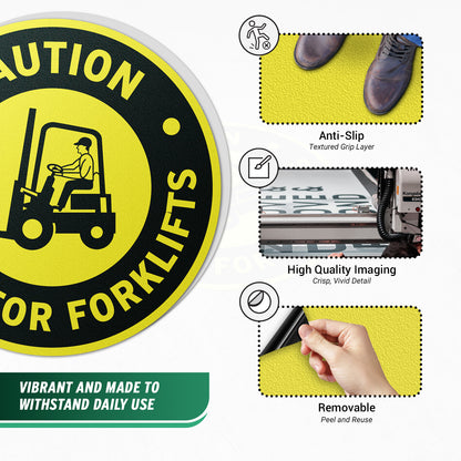17 x 17in Floor Sticker: Caution Watch For Forklifts Sign (2-Pack)