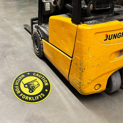 17 x 17in Floor Sticker: Caution Watch For Forklifts Sign (2-Pack)